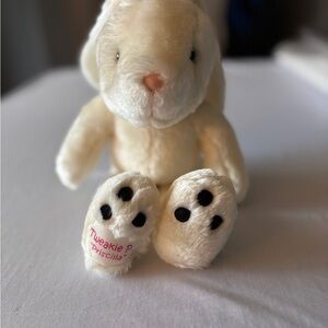 Russ Cream Plush Bunny with Pink Embroidered Paw - Tweakie Priscilla